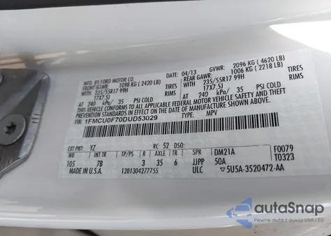 2013 Ford Escape S из США, поврежденный, VIN 1FMCU0F70DUD53029